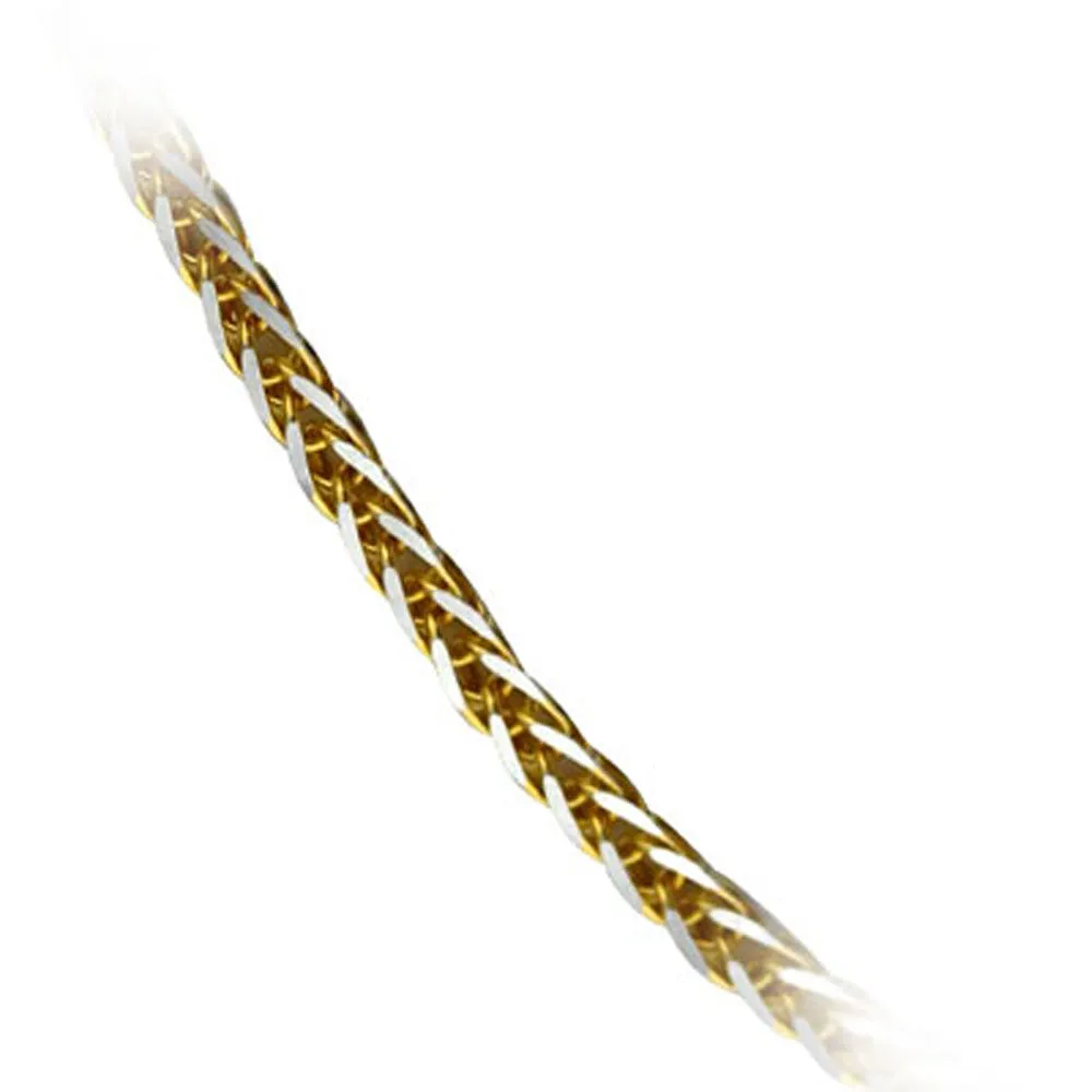 14k Yellow and White 2-Tone Gold Italian Wheat Chain 1.10mm wide 17.5 inch long