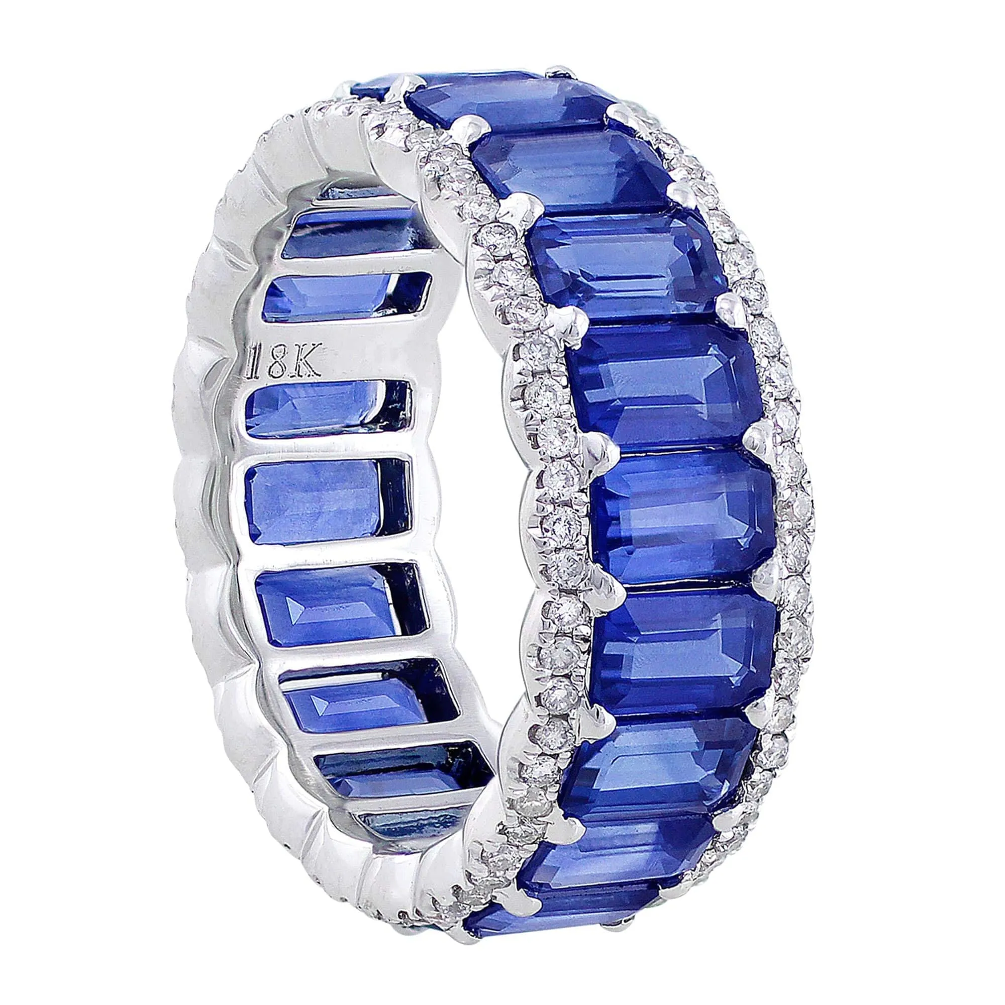 18k White Gold Emerald Cut Sapphire Diamond Eternity Ring