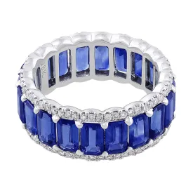 18k White Gold Emerald Cut Sapphire Diamond Eternity Ring