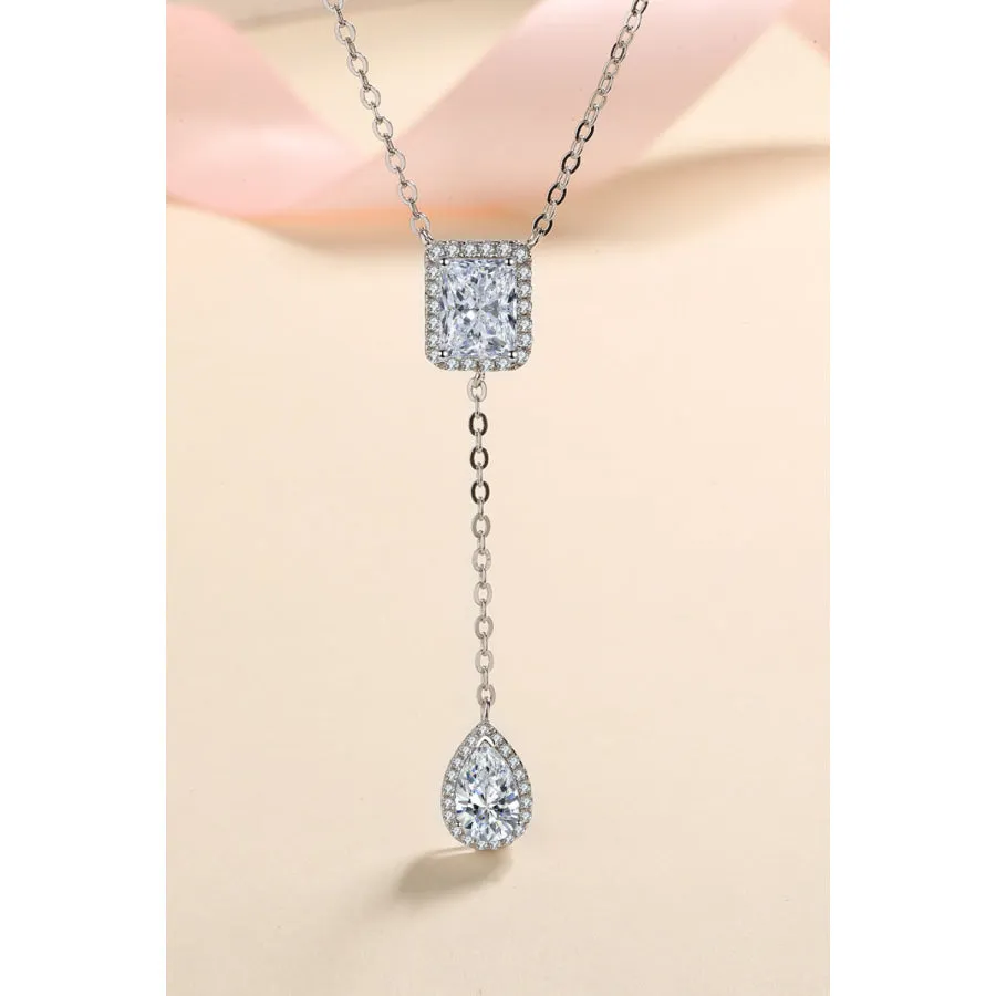 3 Carat 925 Sterling Silver Double Drop Pendant Necklace