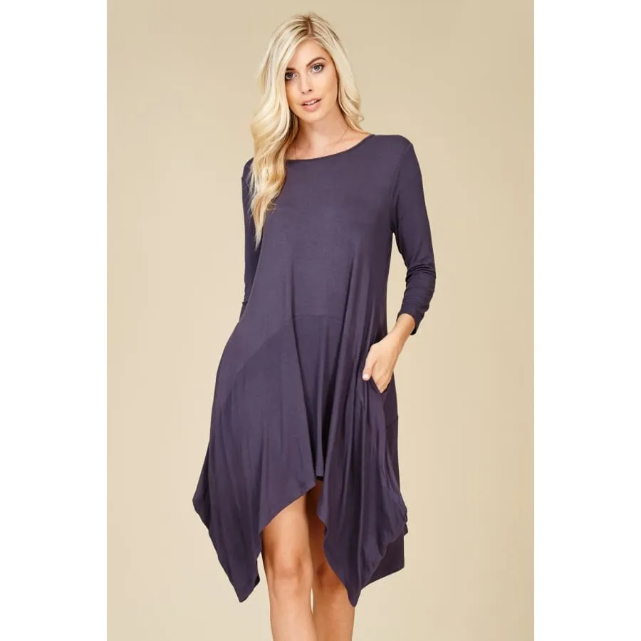 3/4 Sleeve Midi Dress With Pockets