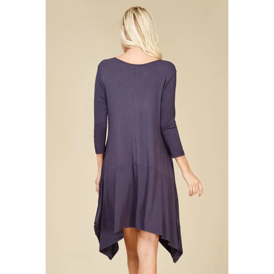 3/4 Sleeve Midi Dress With Pockets