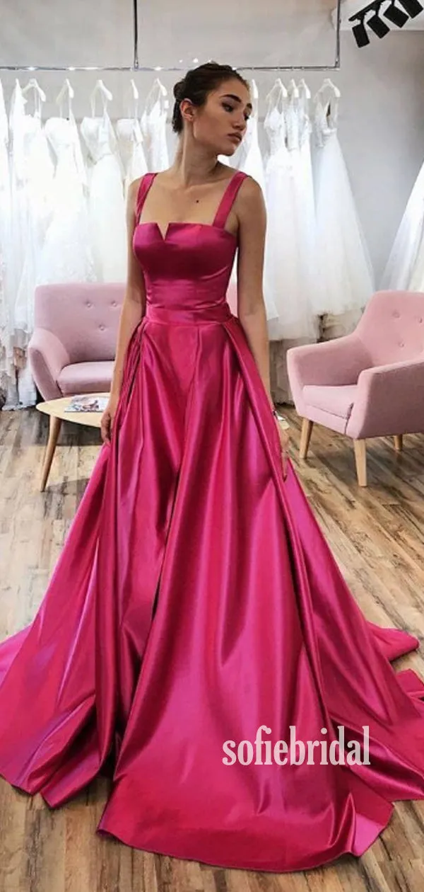 A-line Spaghetti Straps Satin Long Prom Dresses Online,SFPD0108