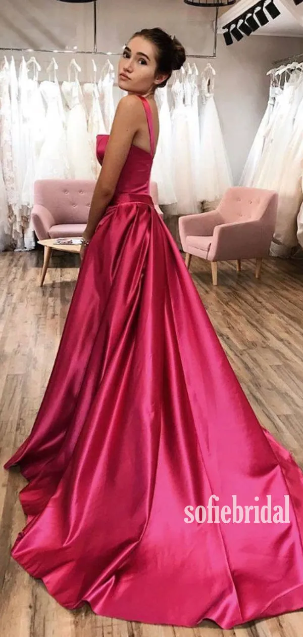 A-line Spaghetti Straps Satin Long Prom Dresses Online,SFPD0108