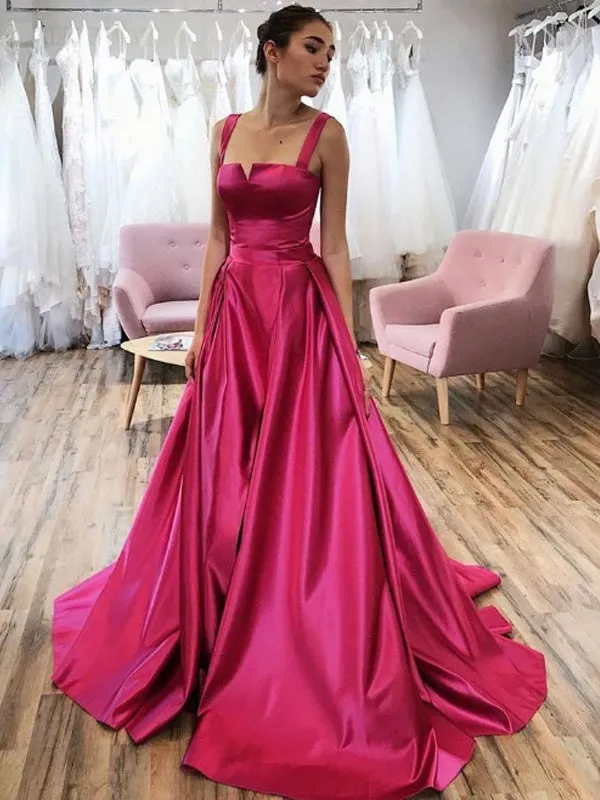 A-line Spaghetti Straps Satin Long Prom Dresses Online,SFPD0108