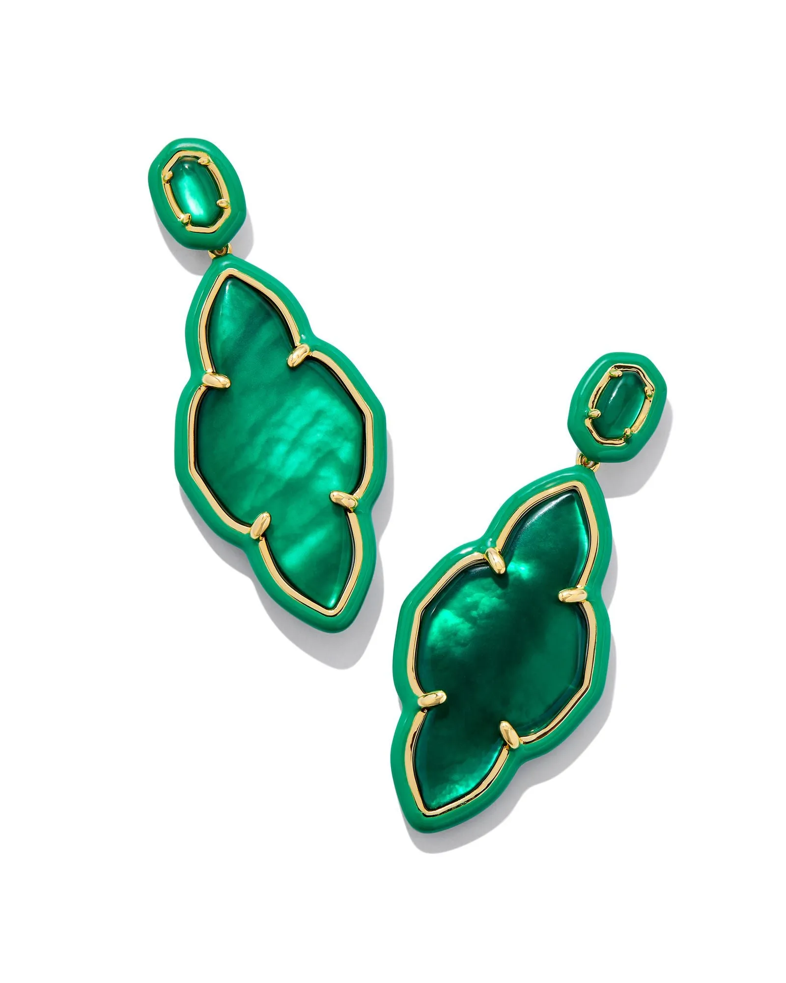 Abbie Enamel Frame Statement Earring in Gold Emerald Illusion