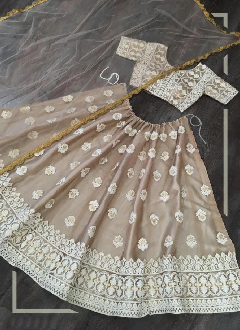 Admirable Beige Color Soft Net Base Lehenga Choli