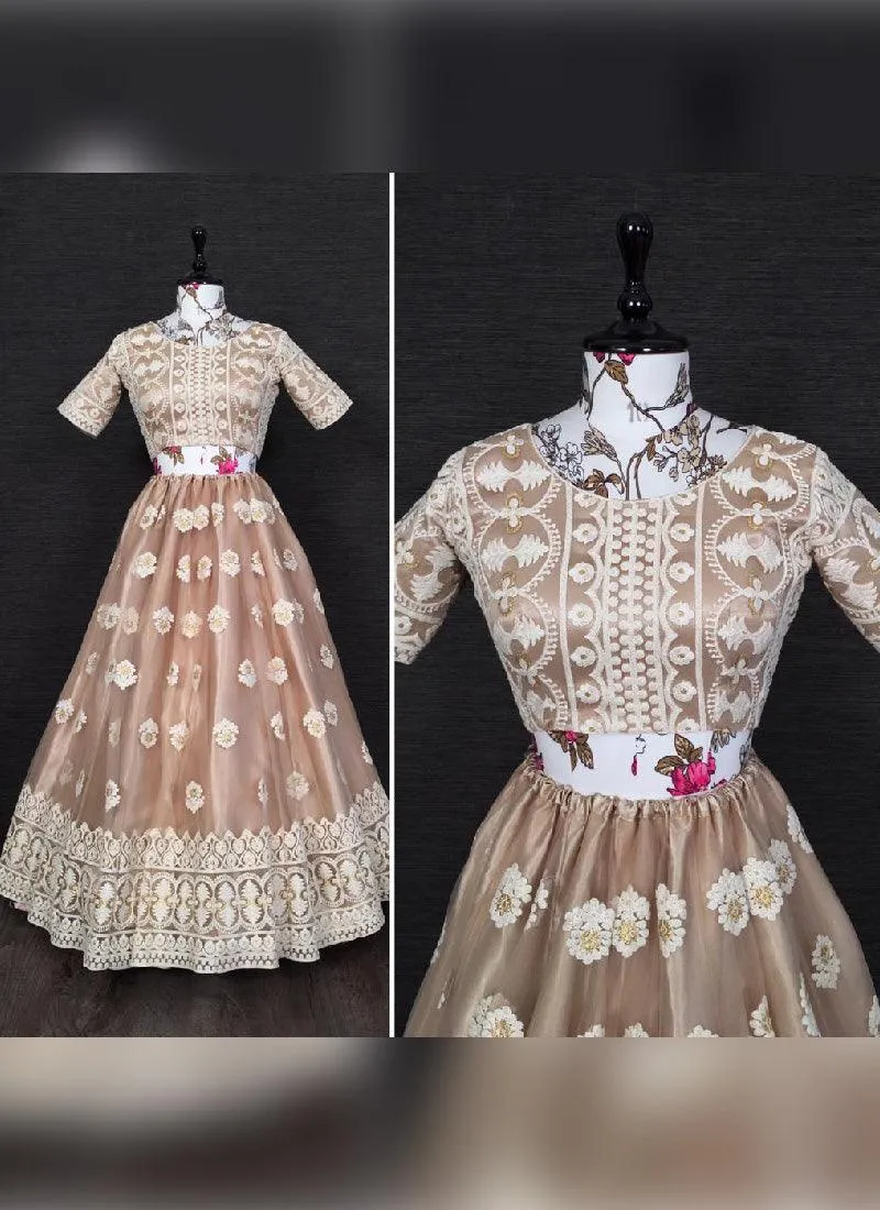 Admirable Beige Color Soft Net Base Lehenga Choli