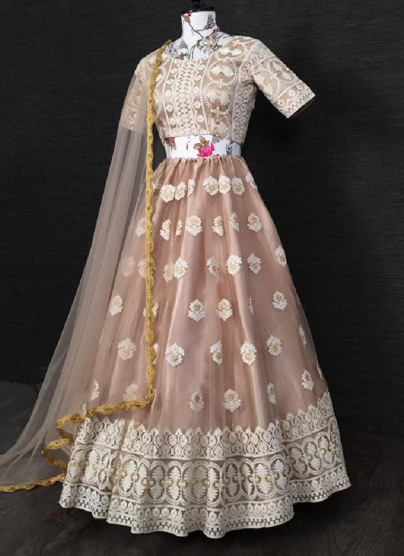 Admirable Beige Color Soft Net Base Lehenga Choli