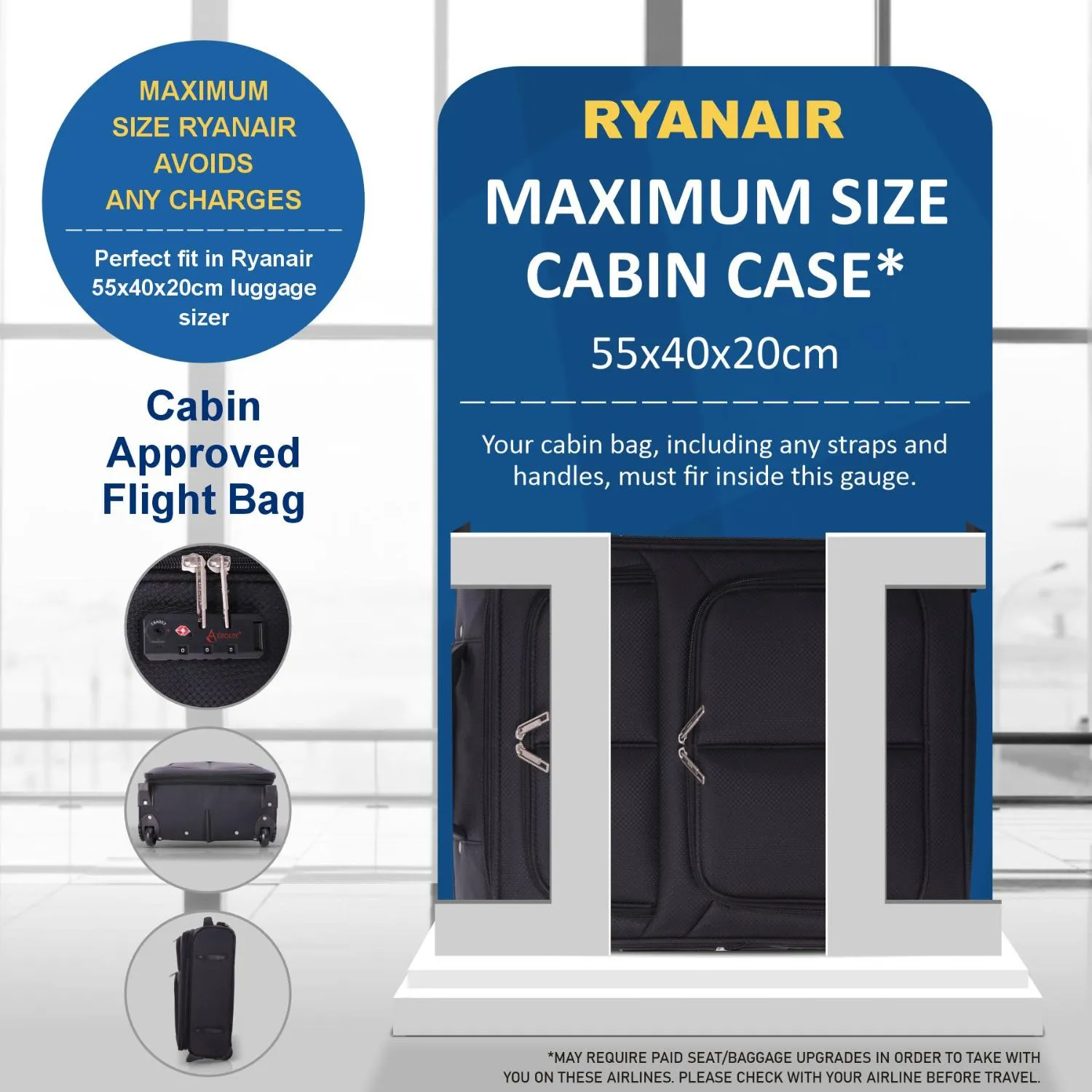 Aerolite Expandable (55x40x20cm) to (55x40x23cm) Ryanair (Priority) Maximum Allowance Lightweight Cabin Hand Luggage 2 Wheels, Maximum Size for Ryanair Priority, Wizz Air Priority, Lufthansa (Set of 2)