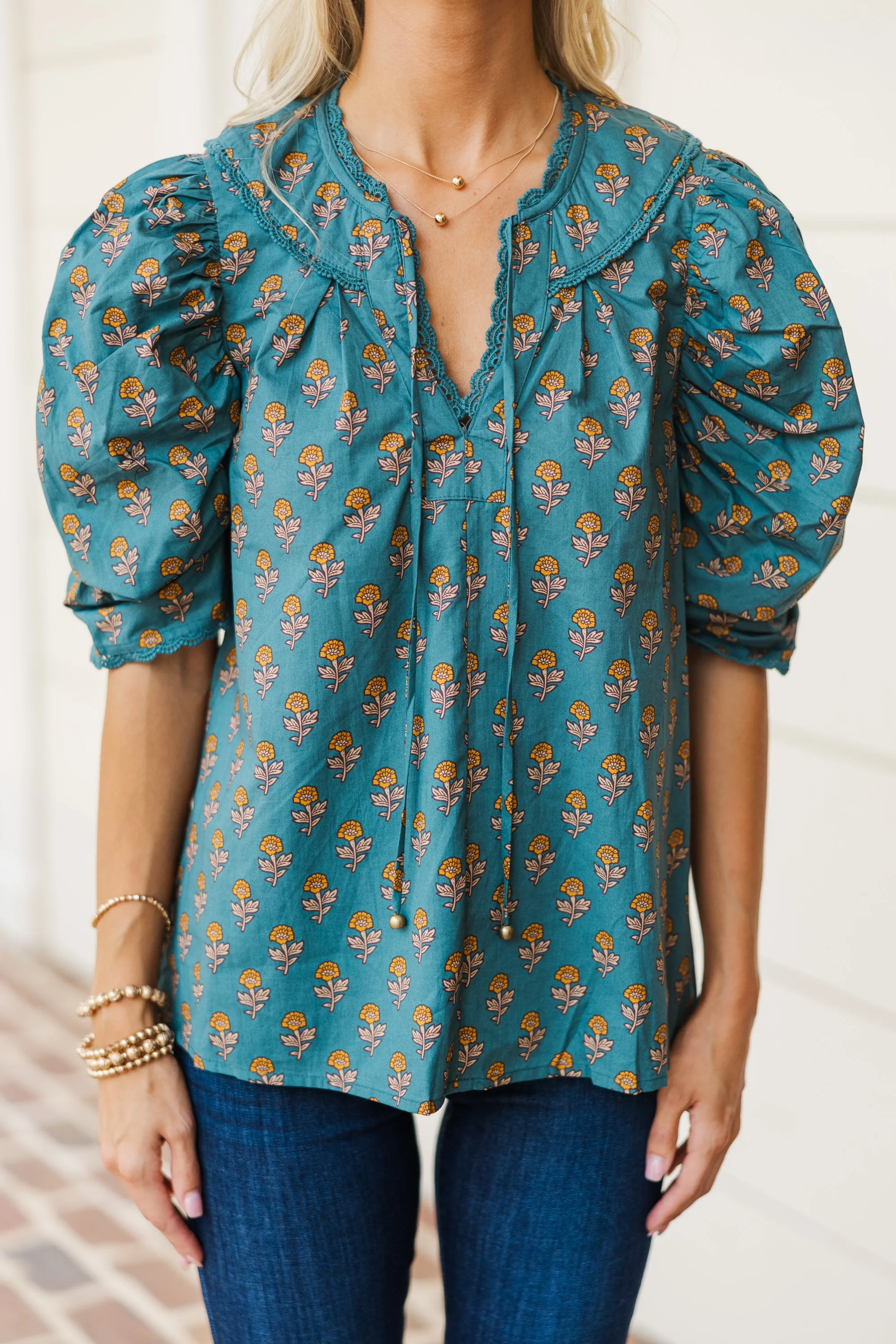 All You Could Need Forest Green Floral Blouse