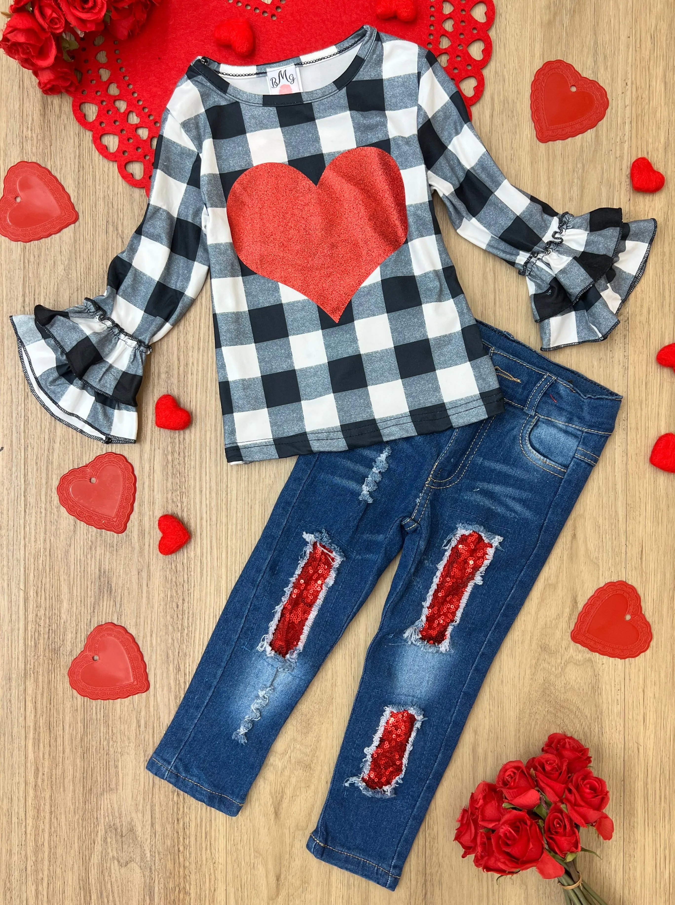 All You Need Is Love Patched Jeans Set