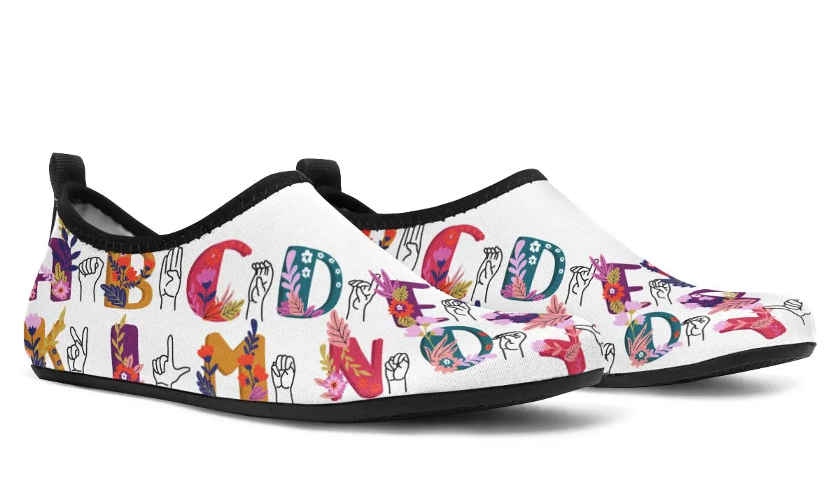 ASL Floral Alphabet Aqua Barefoot Shoes