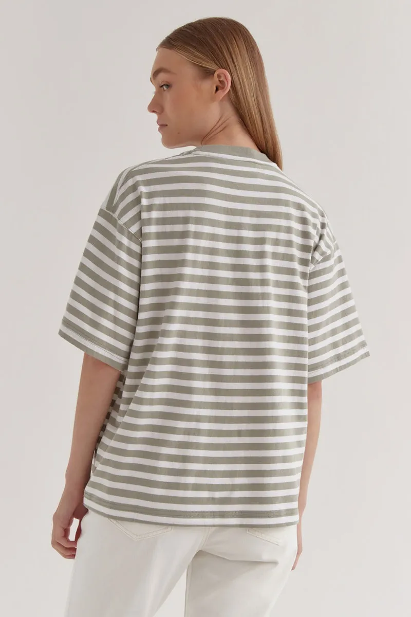 Assembly Label - Oversized Tee - Green Fog Stripe