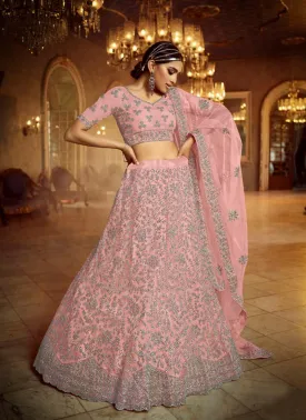 Astonishing Pink Dori Zarkan Soft Net Lehenga Choli Set