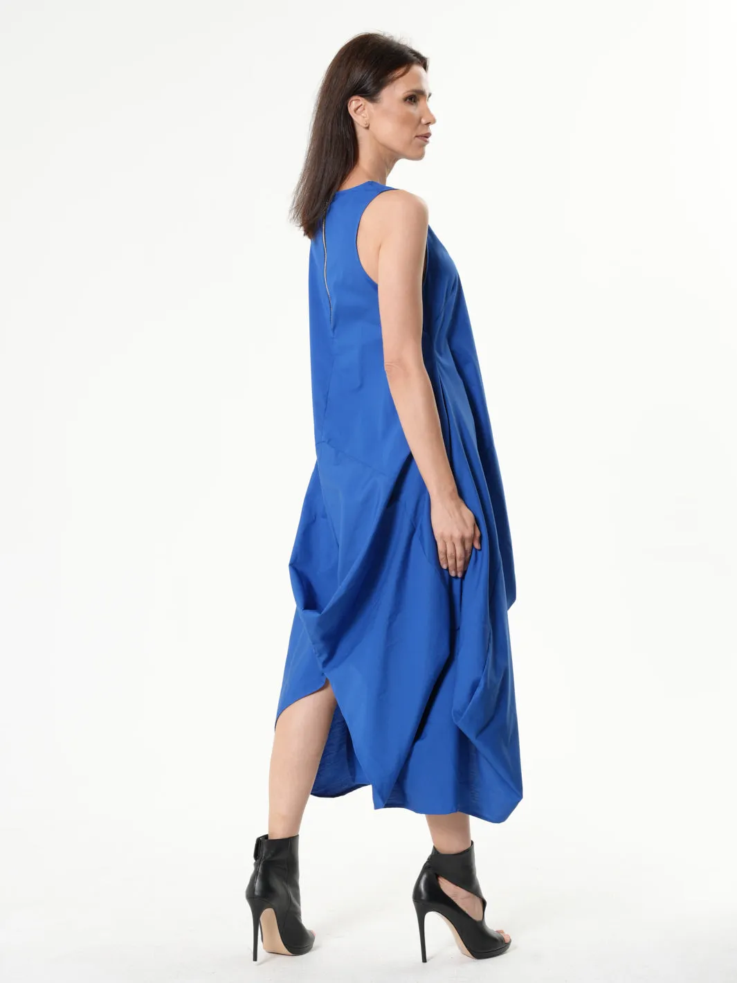 Asymmetric Sleeveless Blue Dress