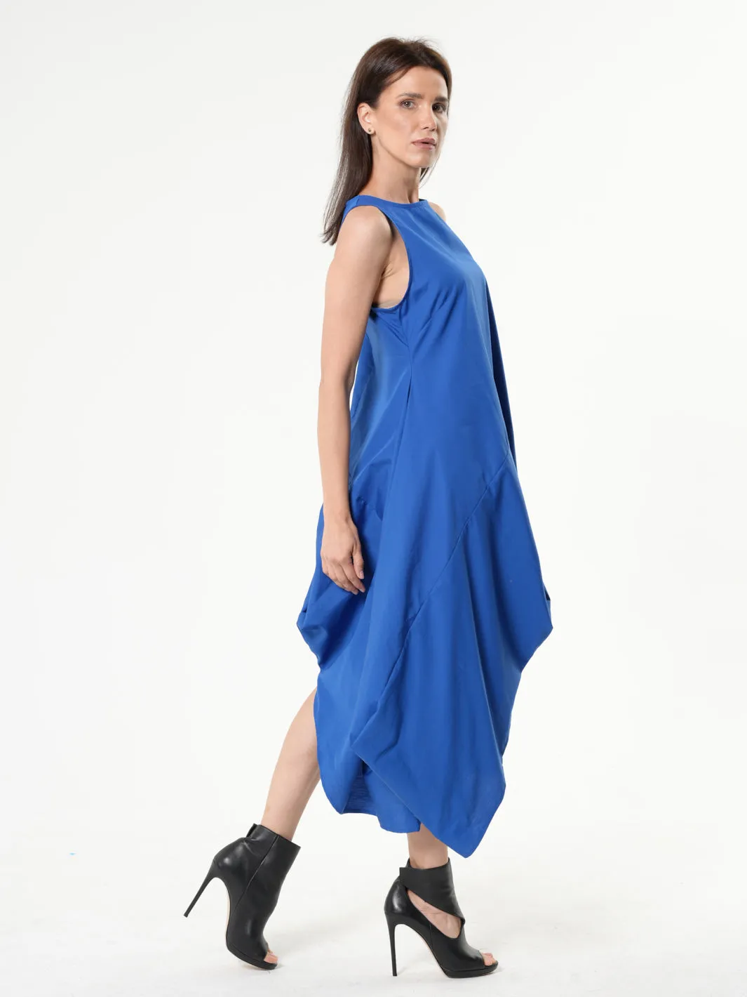 Asymmetric Sleeveless Blue Dress