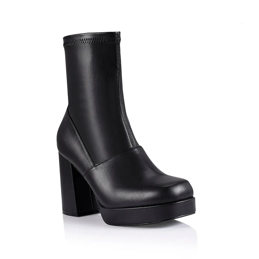 Avril Platform Ankle Boots - Black Stretch