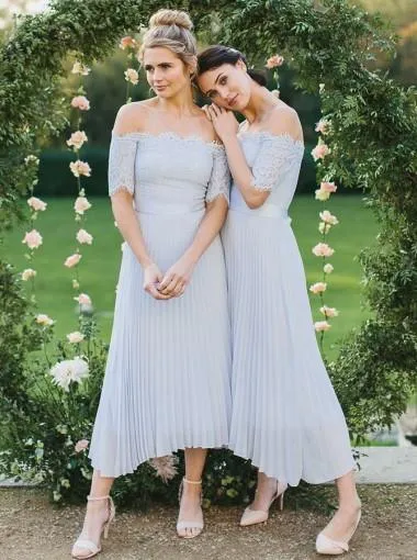 Baby Blue Off Shoulder Long Sleeves Short Bridesmaid Dresses Online, WG274