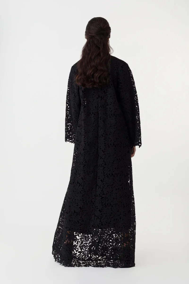 Black Lace Open Abaya