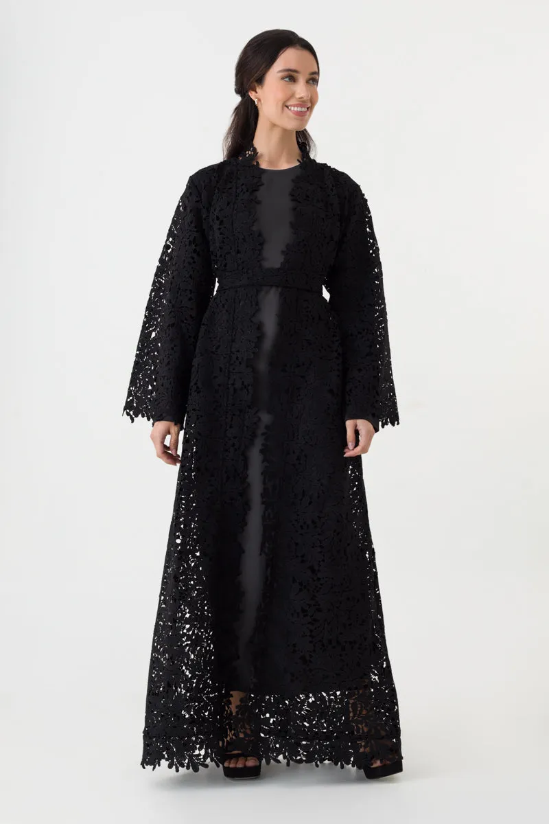 Black Lace Open Abaya