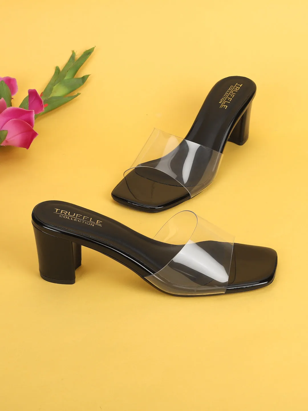 Black Patent Perspex Block Mules (TC-ST-1347-BLKPAT)