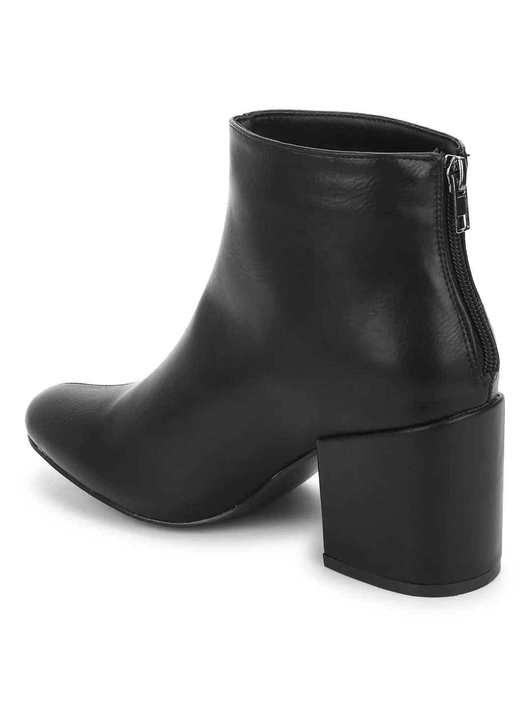 Black PU Back Zipper Low Heel Ankle Boots