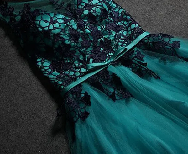 Blue Prom Dresses,Lace Prom Dresses,Black Evening Gowns,Tulle Formal Gown,SIM608