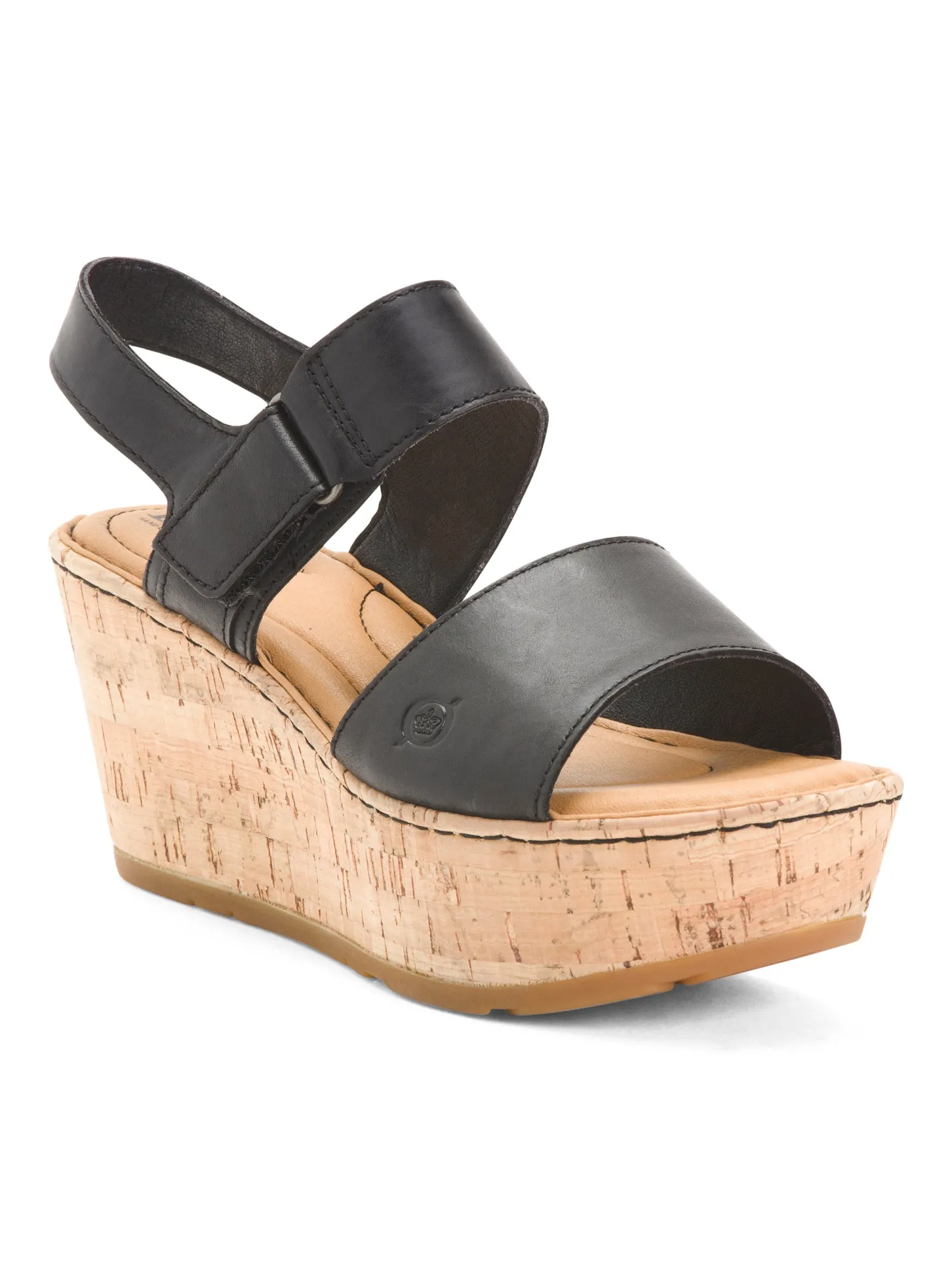 Born Women's Mae Leather Wedge Sandal Shoes Black