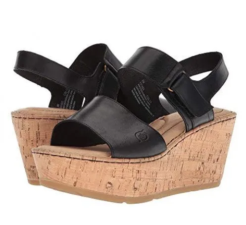 Born Women's Mae Leather Wedge Sandal Shoes Black