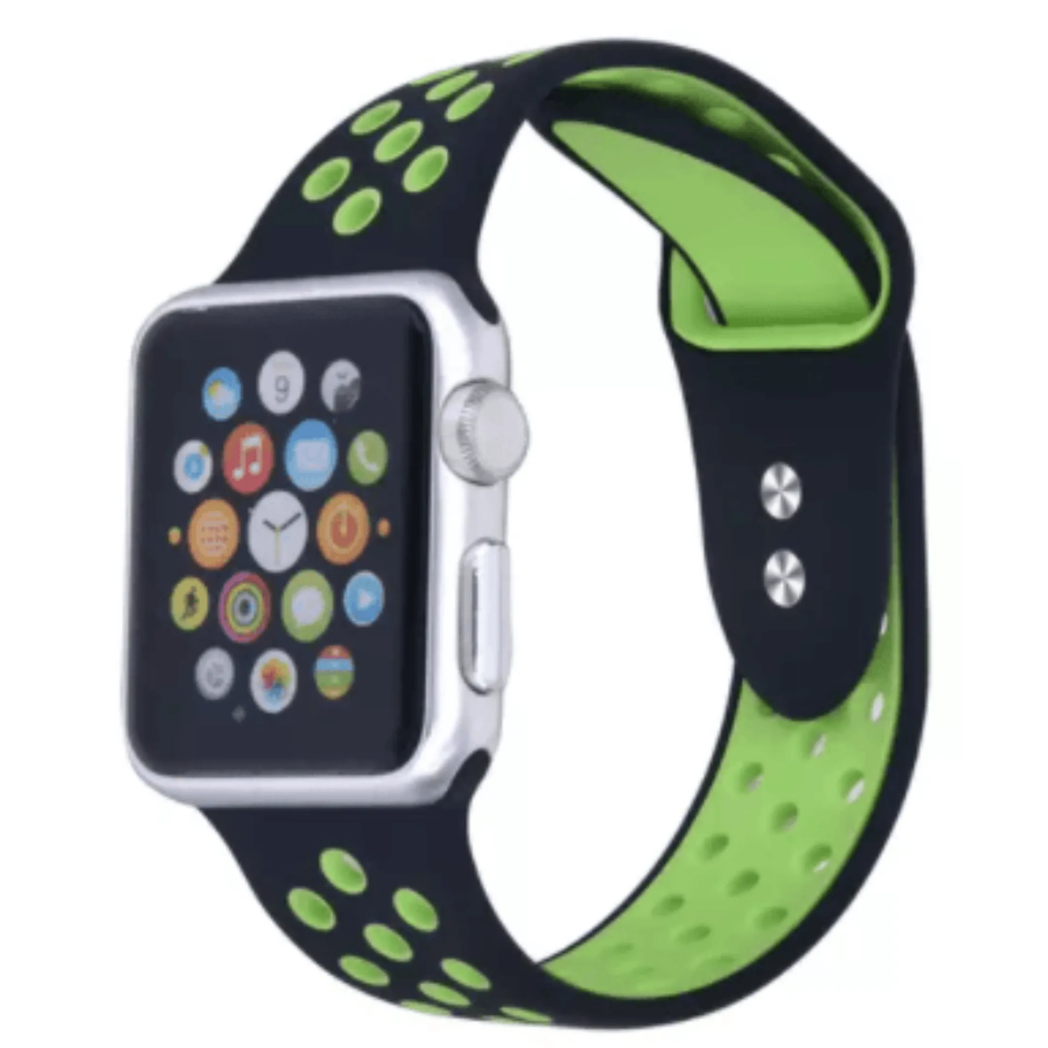 Breathable Silicone Sport Replacement Band for Apple Watch Black Neon Green