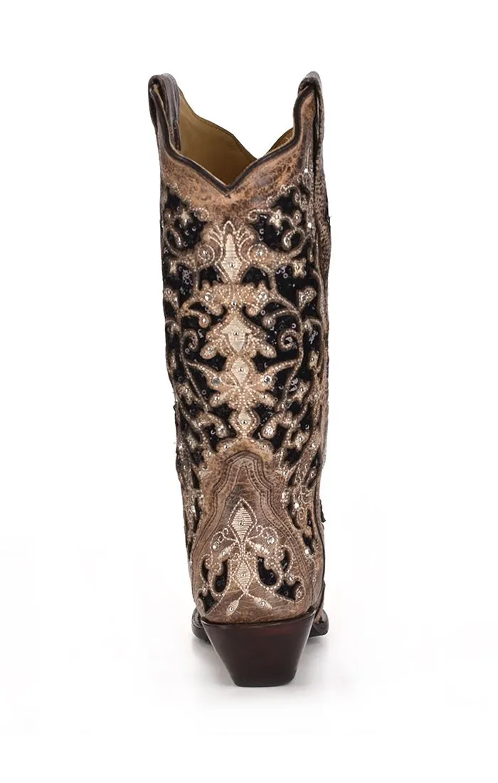 Brown Inlay with Glitter, Crystals & Embroidery Western Boot - Corral Boots at Bourbon Cowgirl