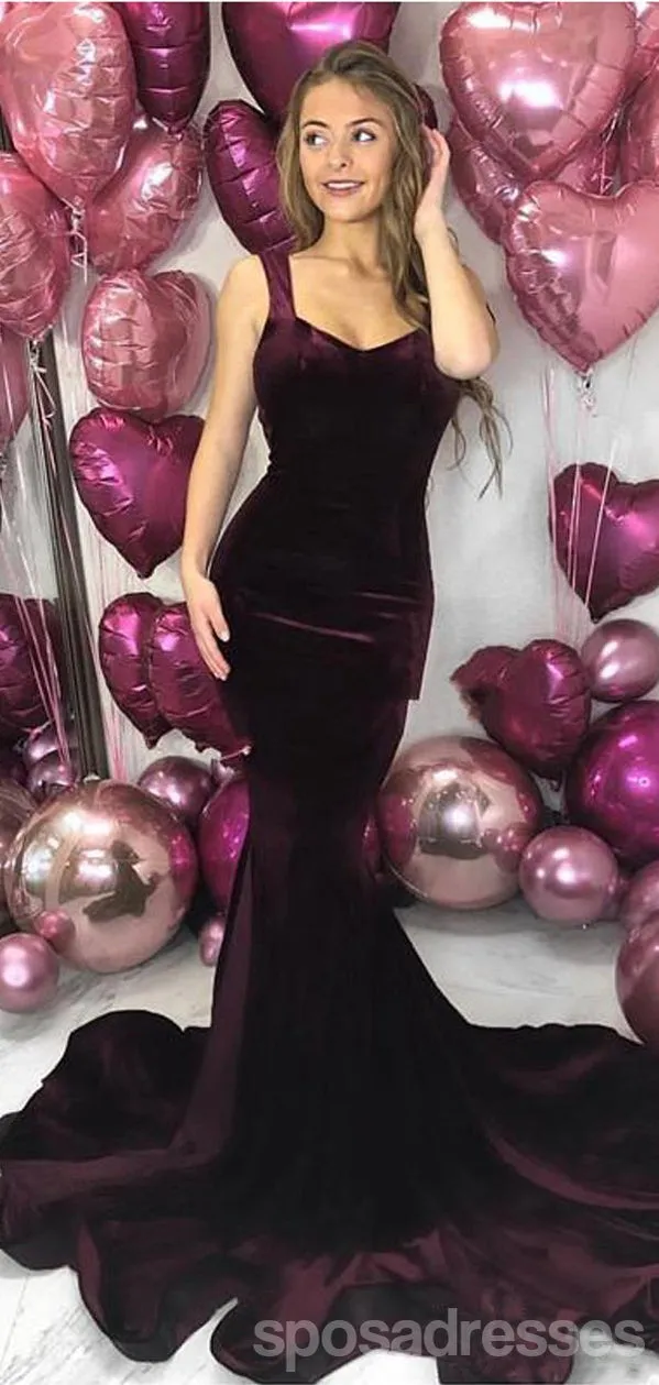 Burgundy Mermaid Backless Straps Cheap Long Bridesmaid Dresses Online,WG1161