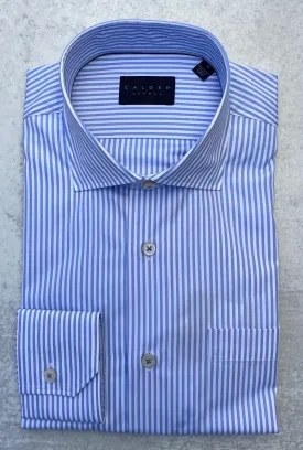 Calder Carmel Luxe Poplin Bengal Stripe Sport Shirt in Sky Blue