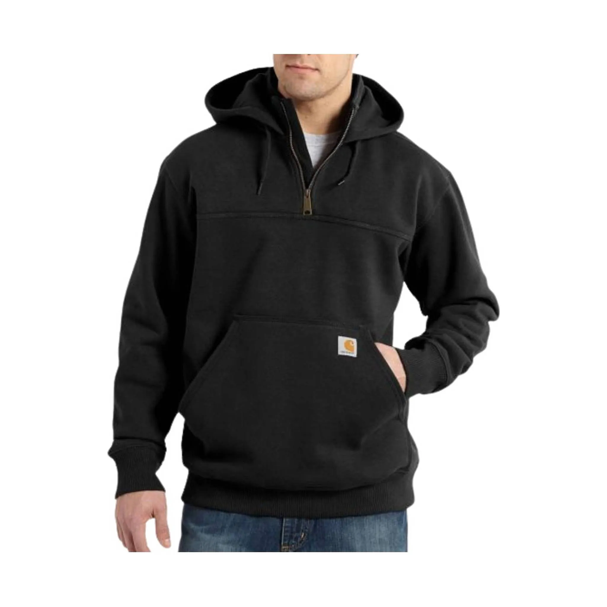 Carhartt Men's Rain Defender Paxton Heavyweight Hooded Quarter Zip Mock Sweatshirt - Black