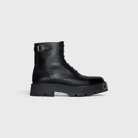 Celine Bulky Lace-Up Boot With Studded Outsole In Shiny Bull Black