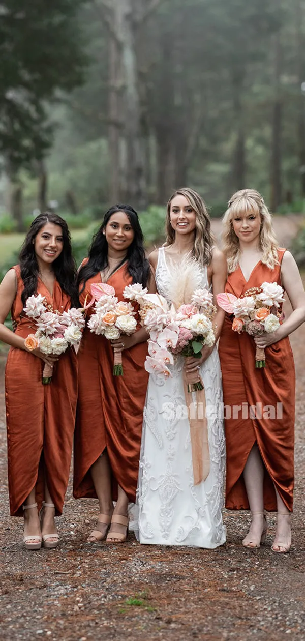 Charming V-neck Spaghetti Straps Long Bridesmaid Dresses Online,SFWG00385