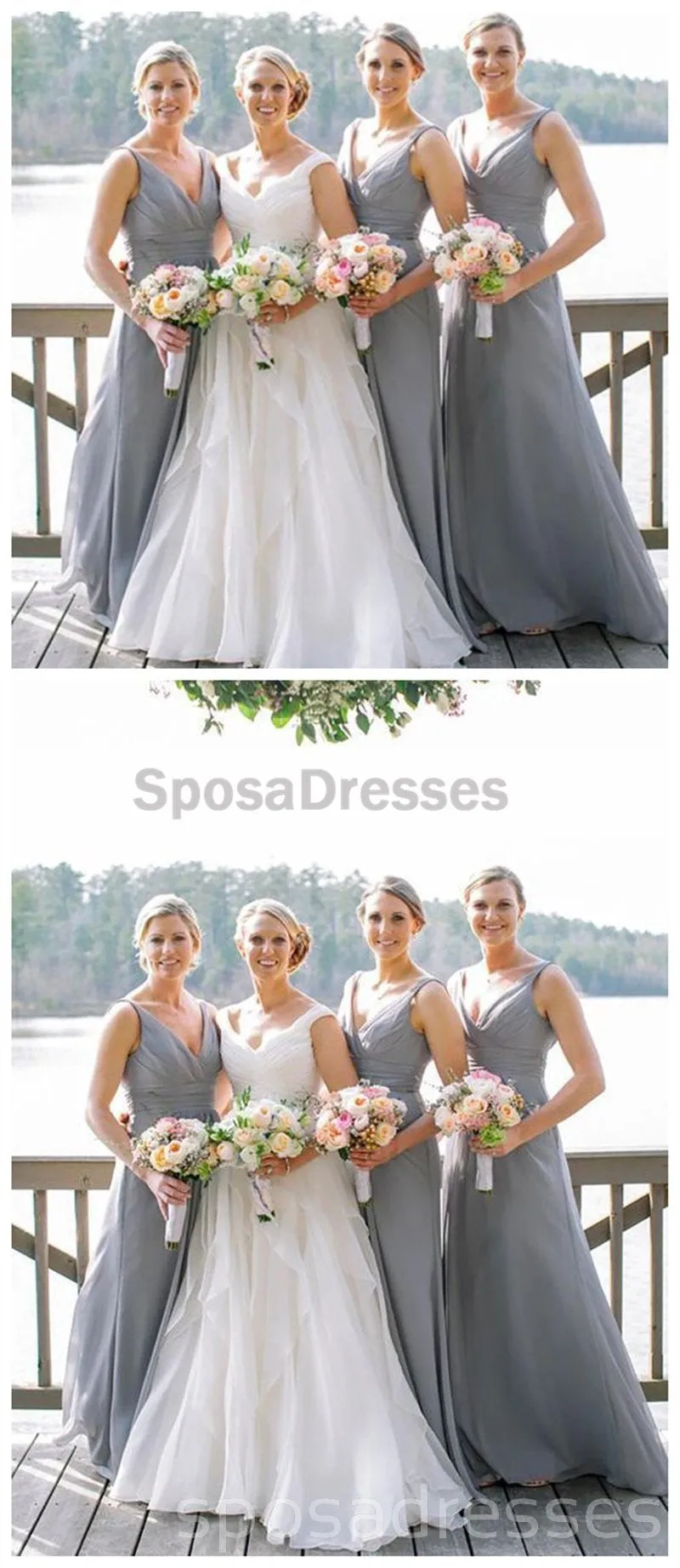 Cheap V Neck Chiffon Custom Long Bridesmaid Dresses, WG236