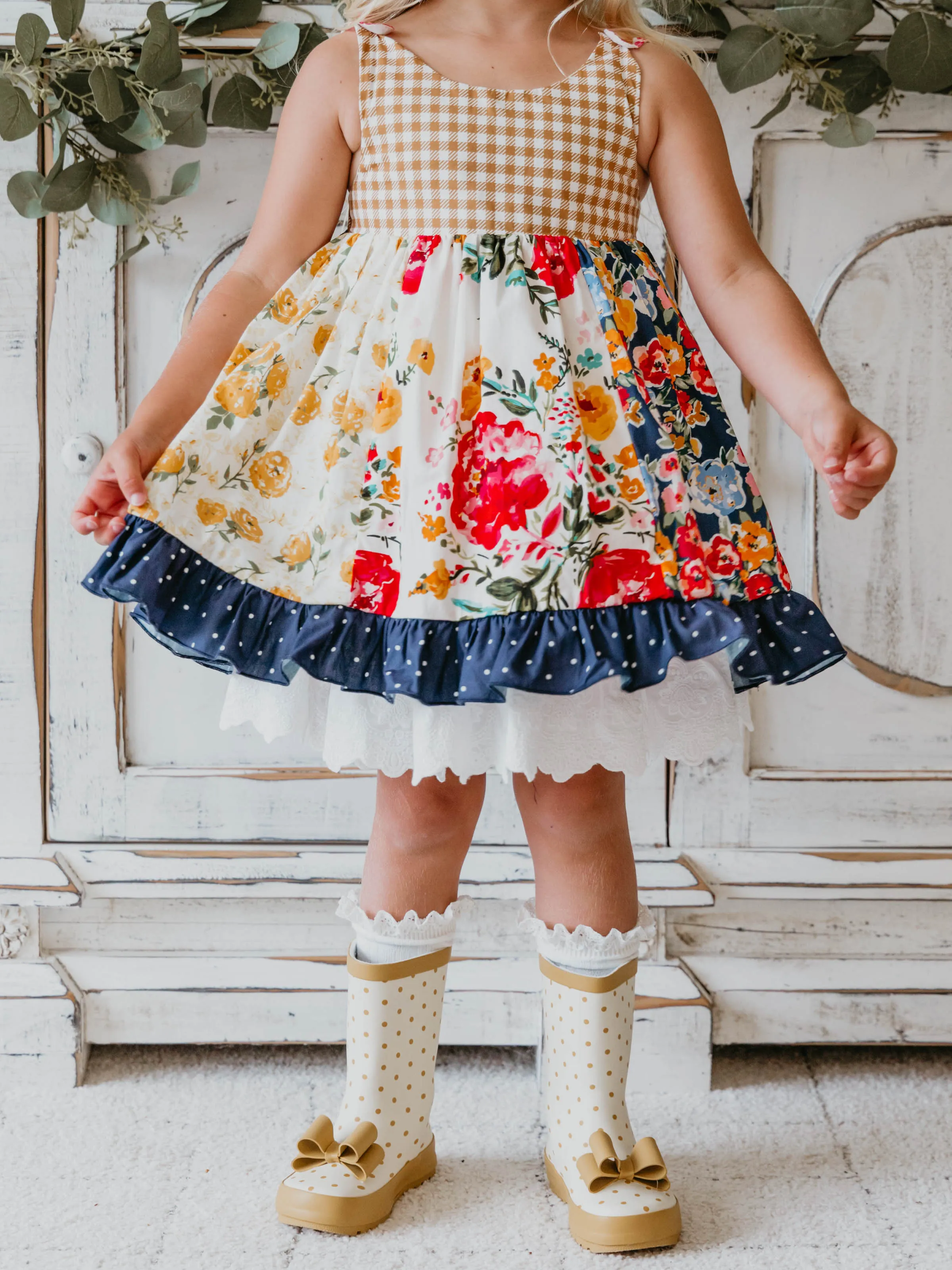 Cheery Rain Boots - Mustard Dot