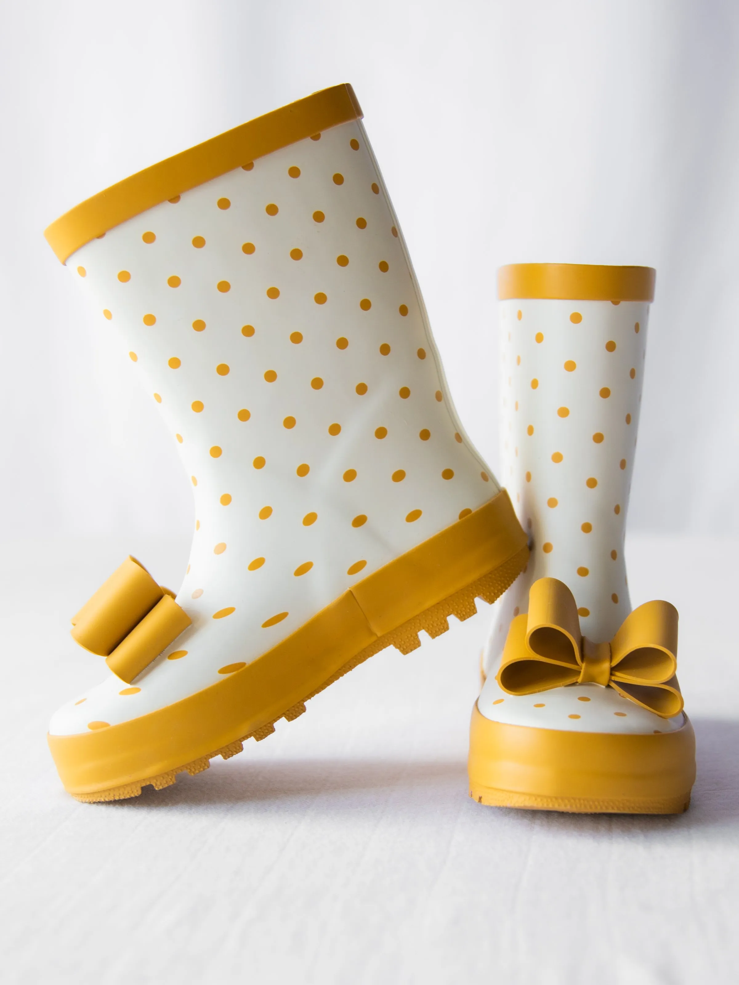 Cheery Rain Boots - Mustard Dot