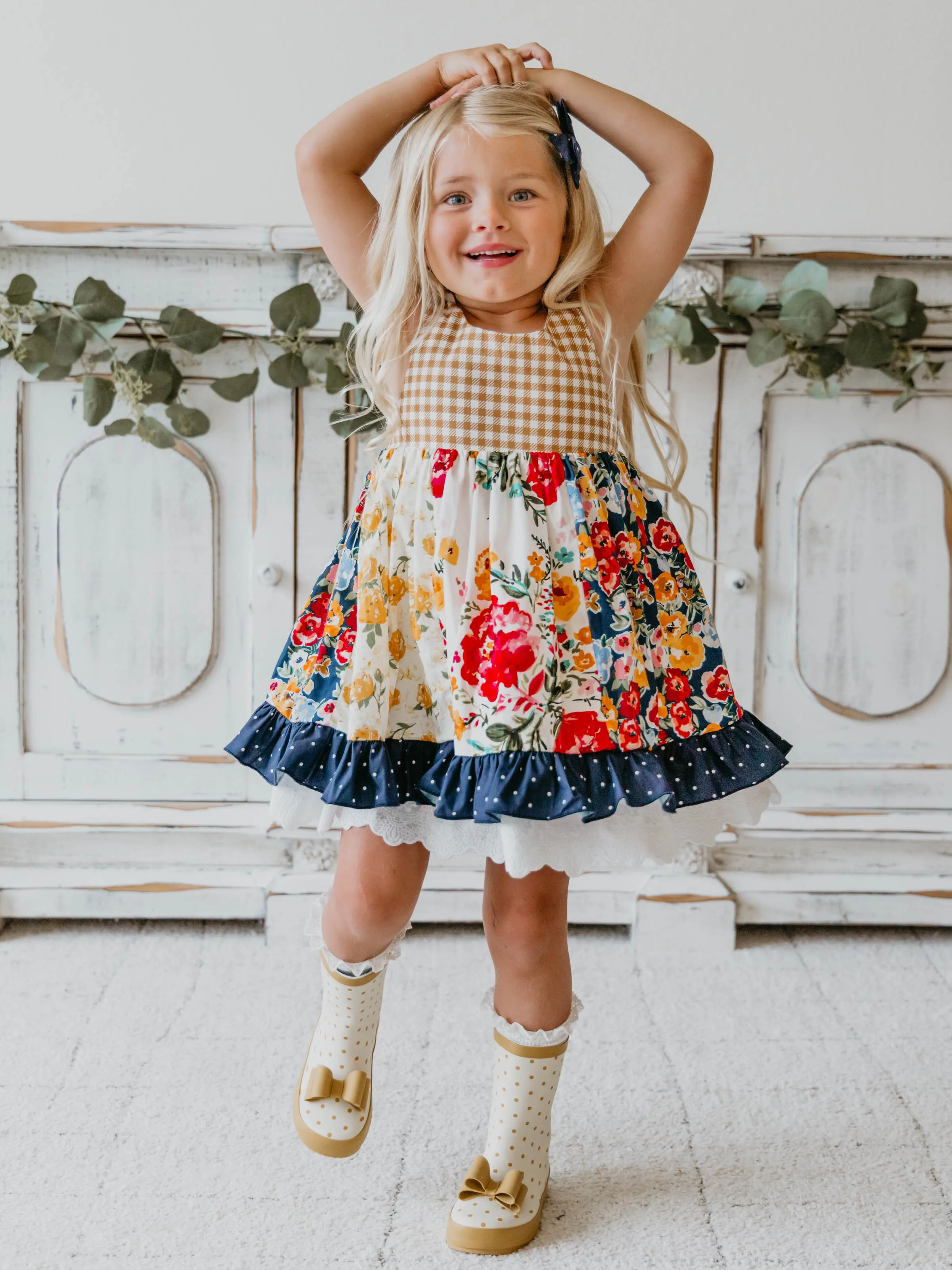 Cheery Rain Boots - Mustard Dot