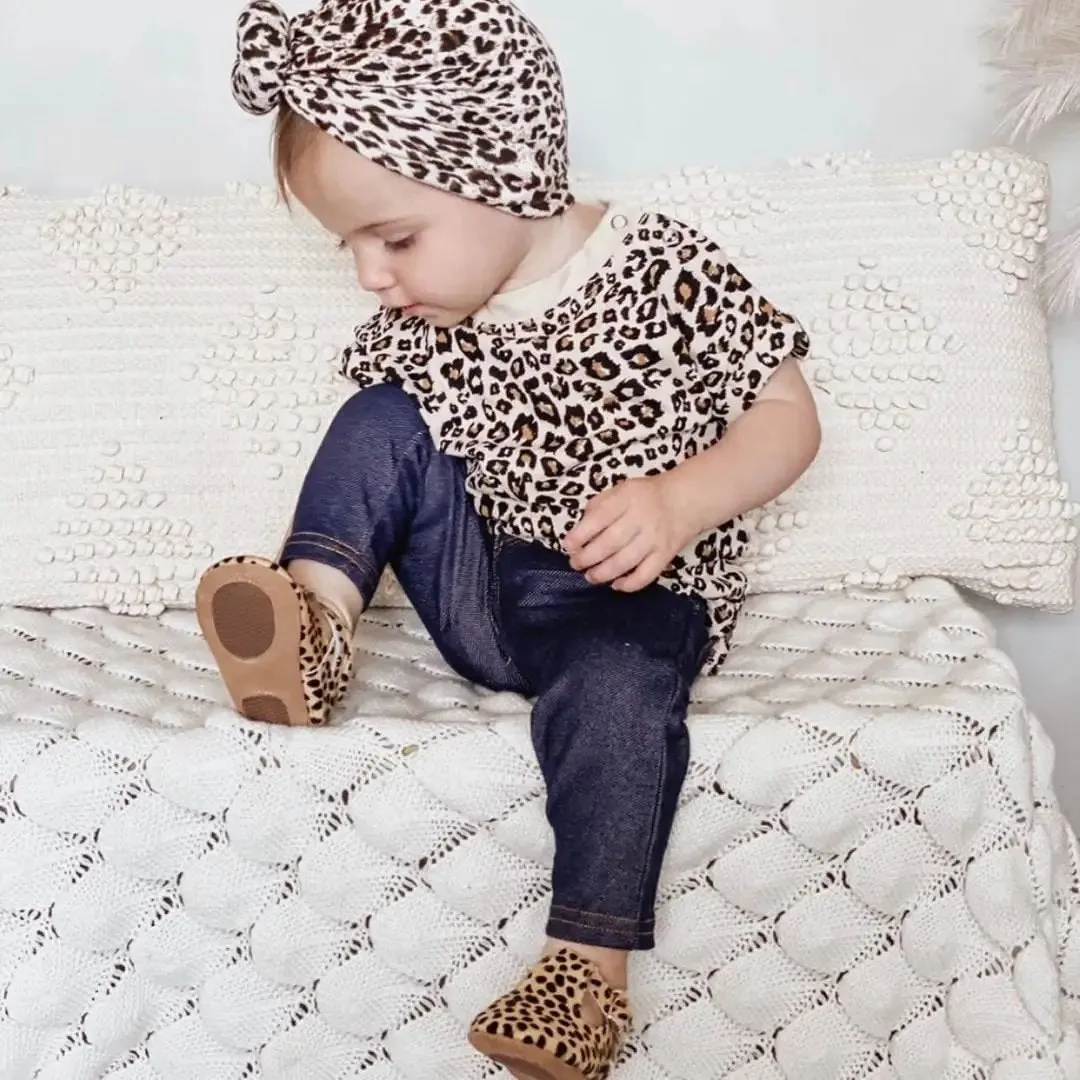 Cheetah Calf Hair Leather Baby T Bar Shoe