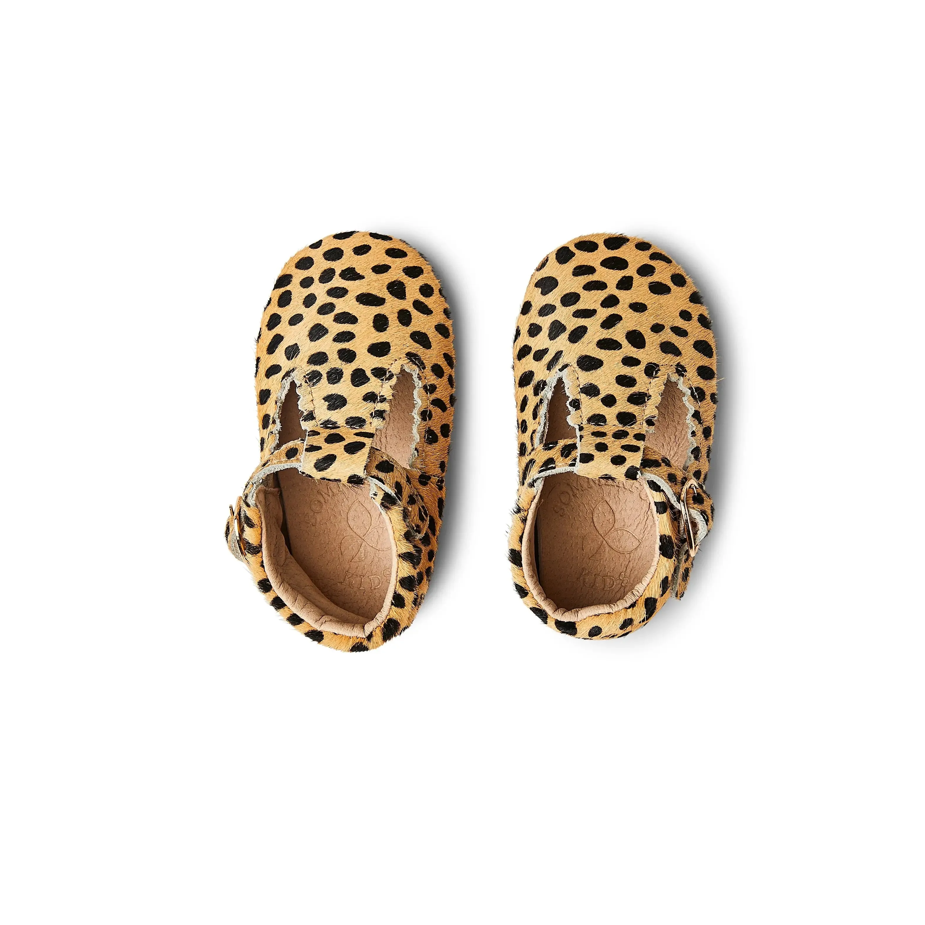 Cheetah Calf Hair Leather Baby T Bar Shoe