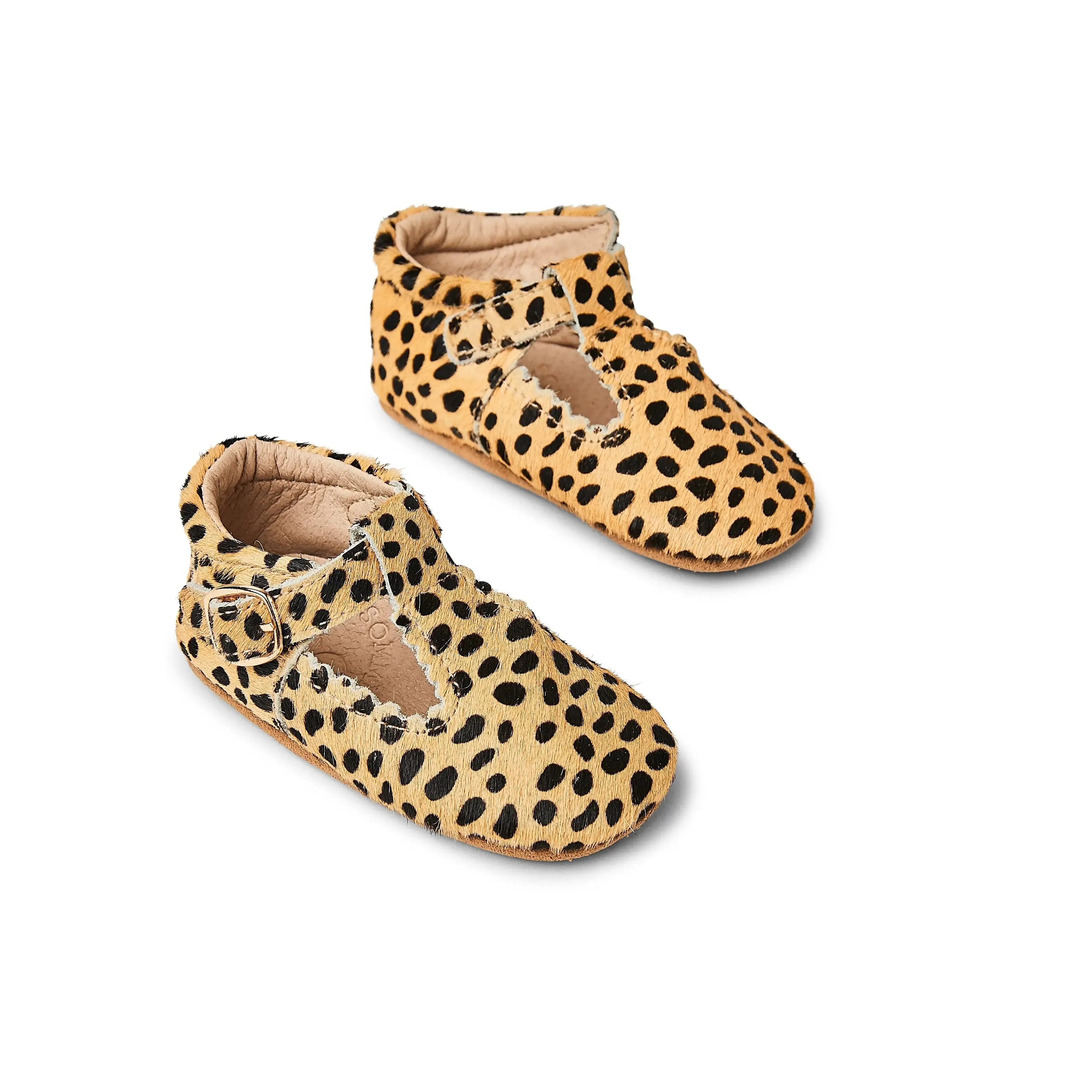 Cheetah Calf Hair Leather Baby T Bar Shoe