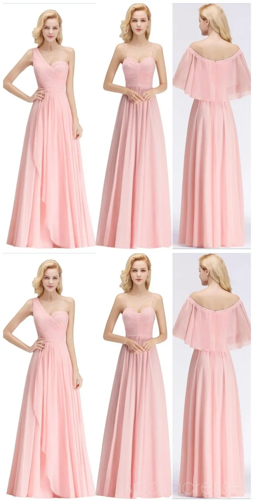 Chiffon Blush Pink Mismatched Simple Cheap Bridesmaid Dresses Online, WG521