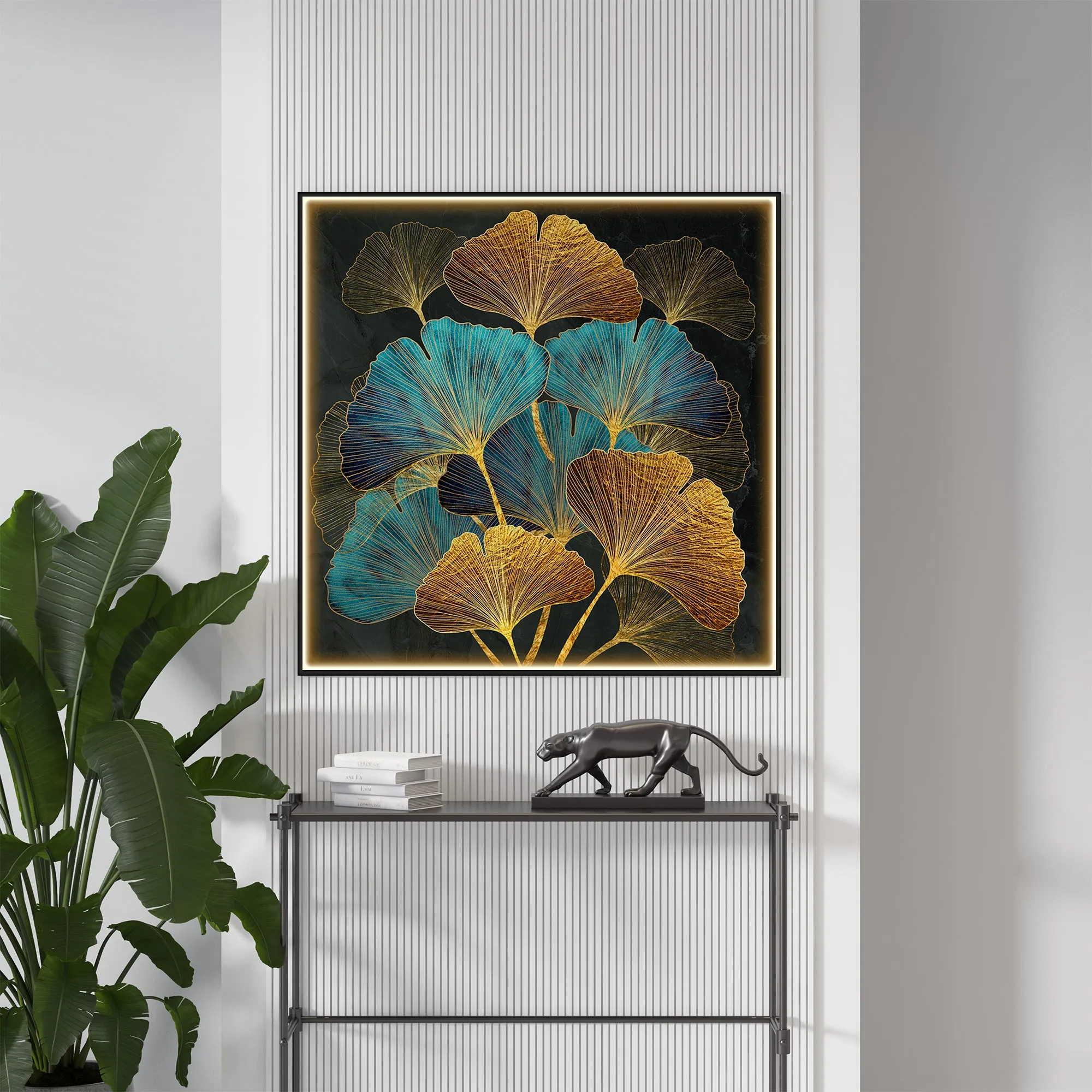 Colorful Leaves Biloba Luxury Crystal Square Wall Art