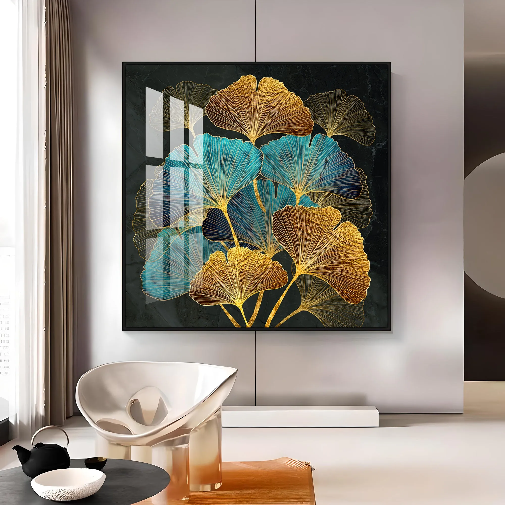 Colorful Leaves Biloba Luxury Crystal Square Wall Art