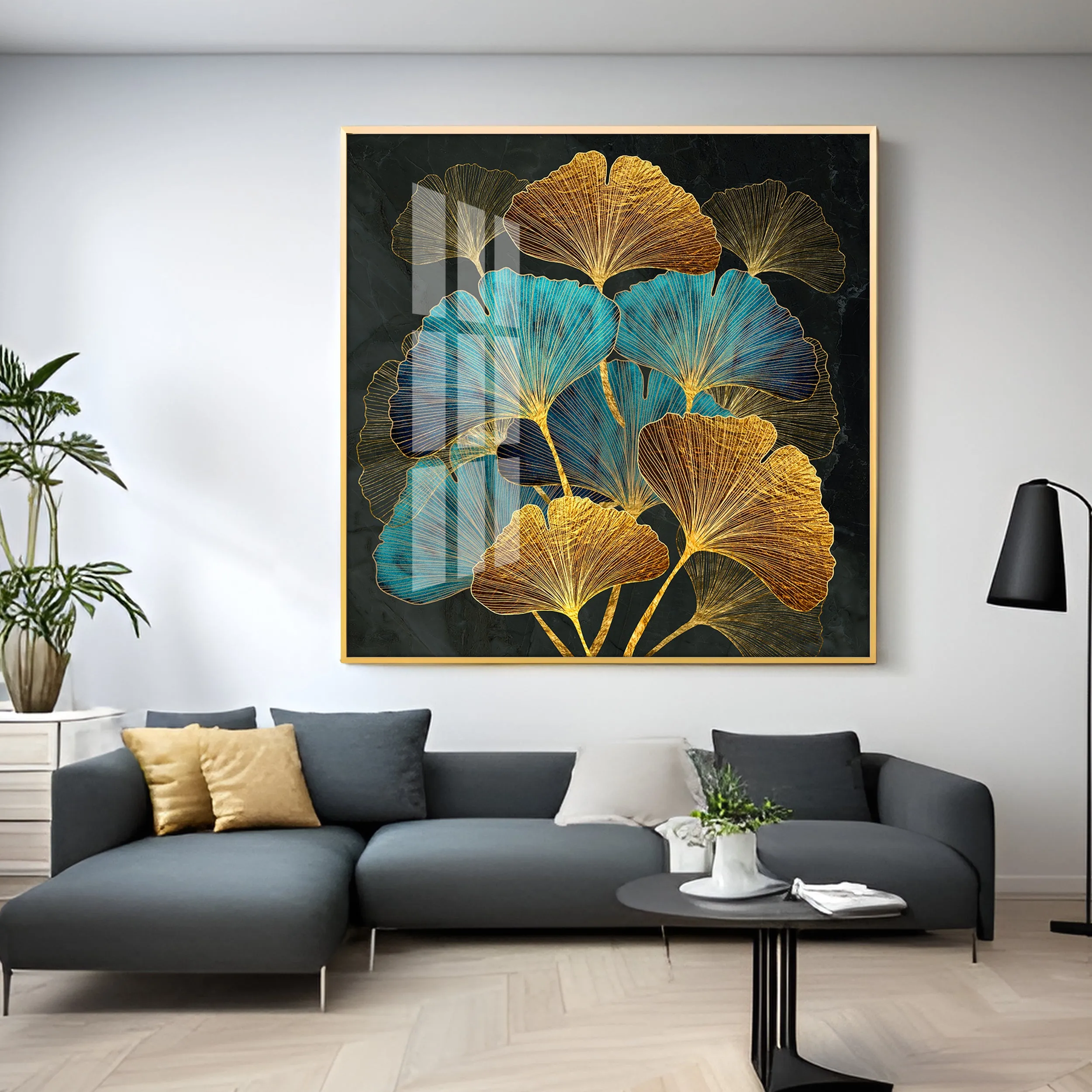 Colorful Leaves Biloba Luxury Crystal Square Wall Art