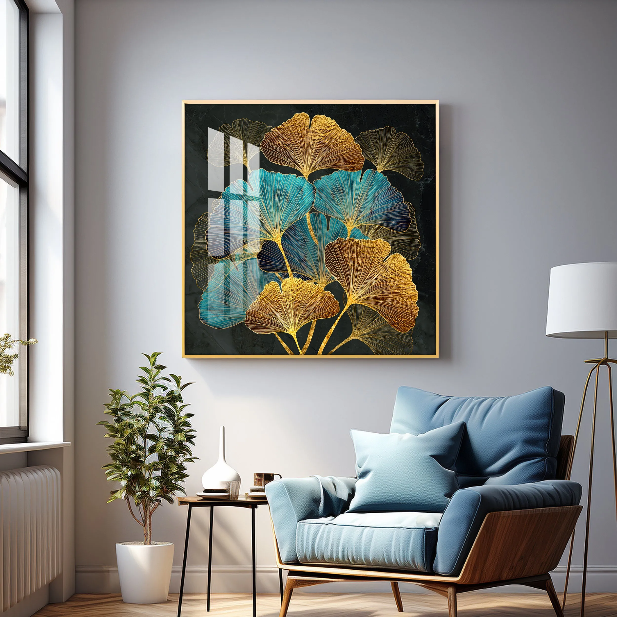 Colorful Leaves Biloba Luxury Crystal Square Wall Art