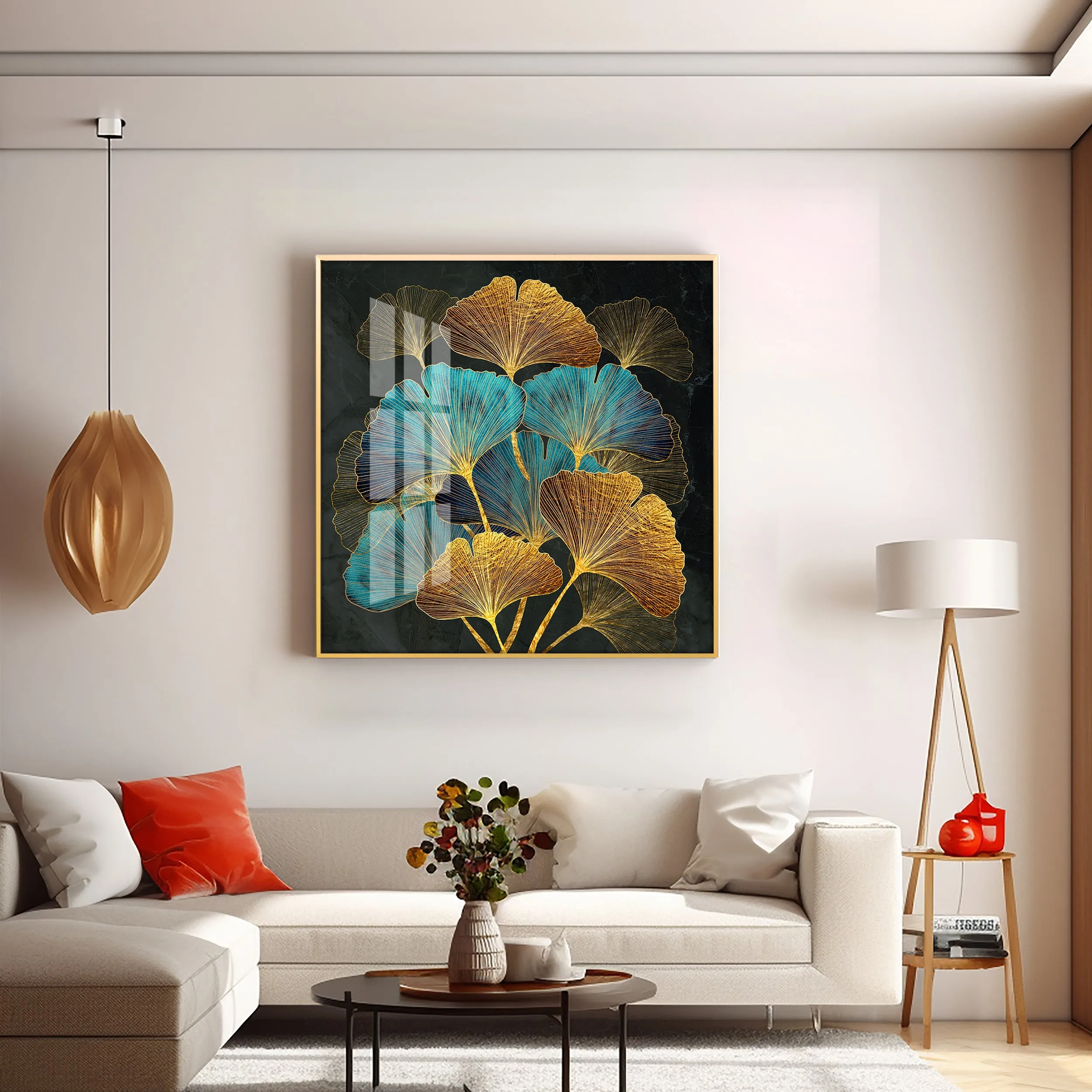 Colorful Leaves Biloba Luxury Crystal Square Wall Art